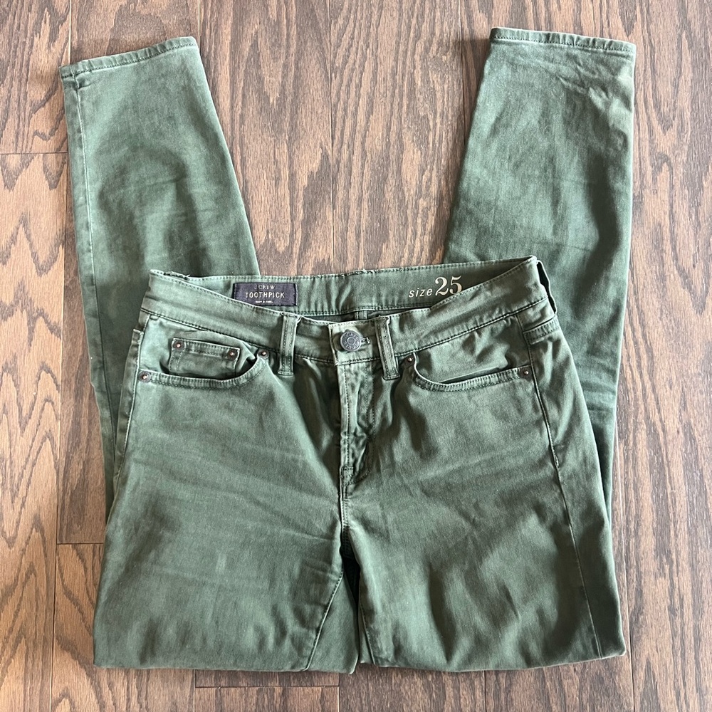 JCREW Green Suede Toothpick Jeans